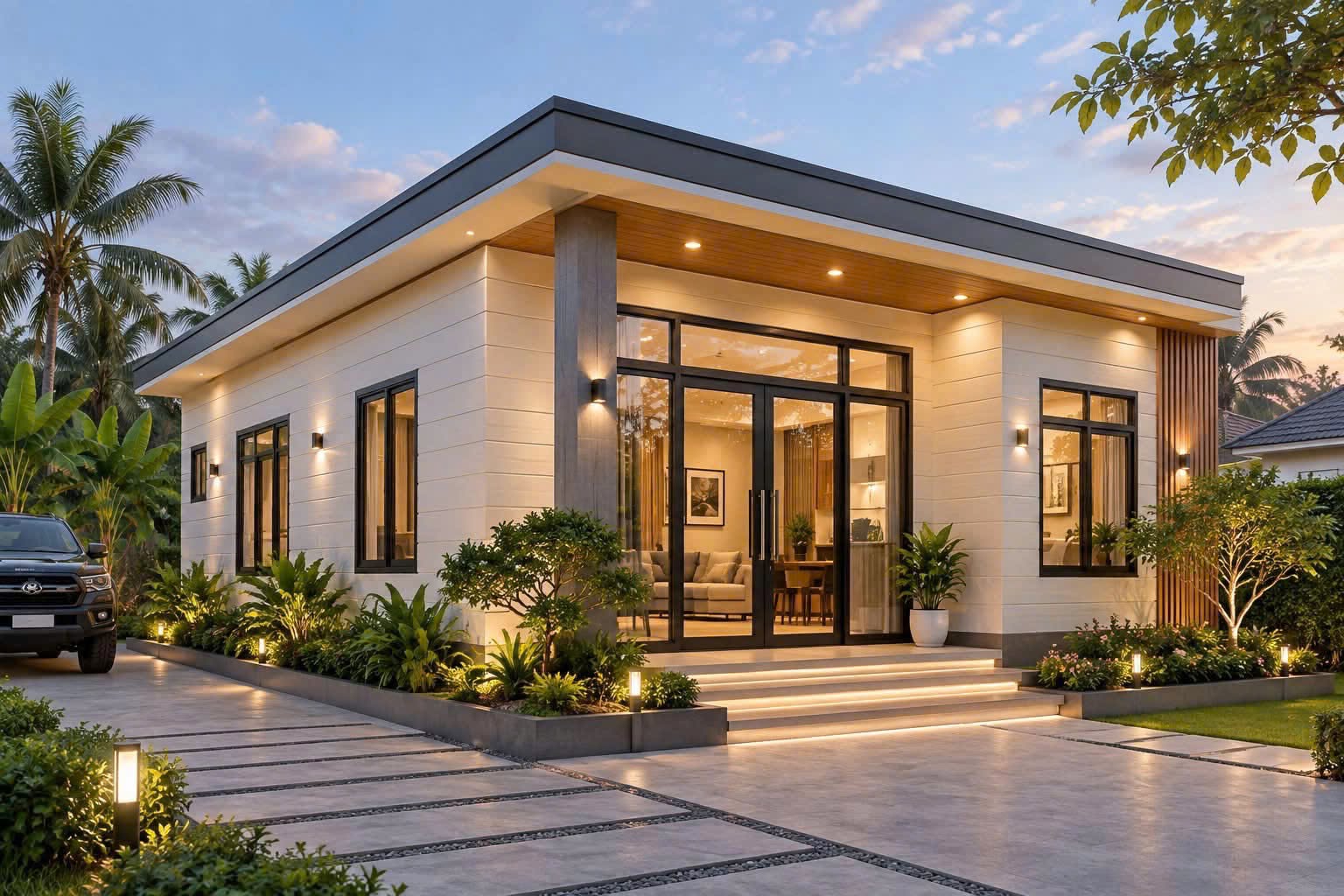 Mẫu nhà lắp ghép cấp 4 mái bằng hiện đại