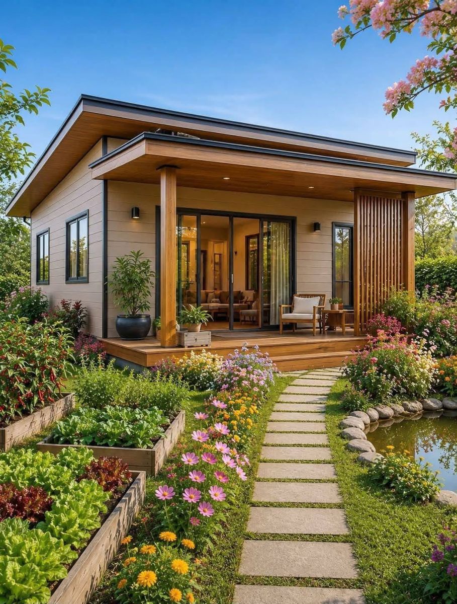 Nhà lắp ghép 50m² dạng nhà vườn