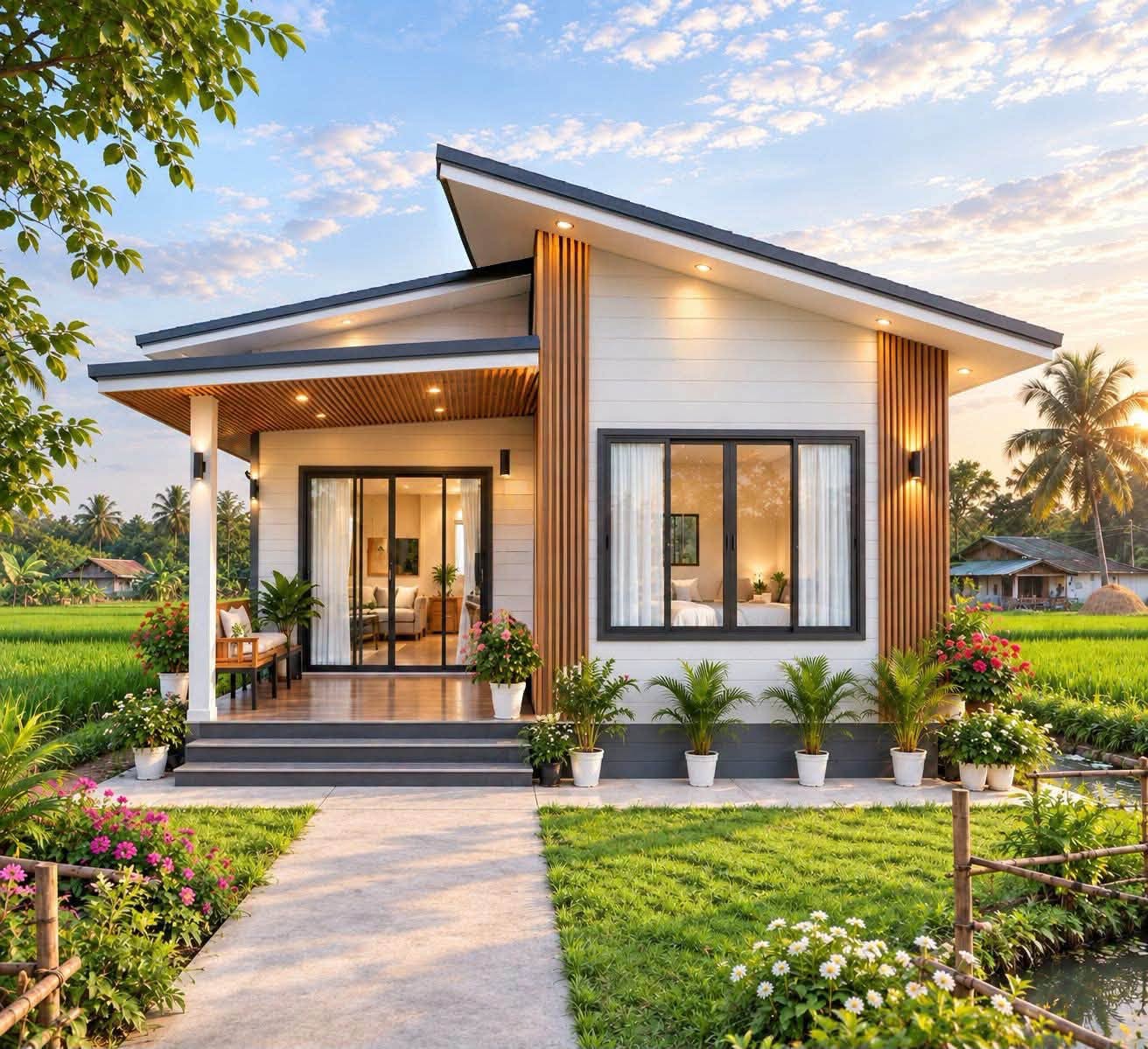 Mẫu nhà lắp ghép cấp 4 mái lệch độc đáo