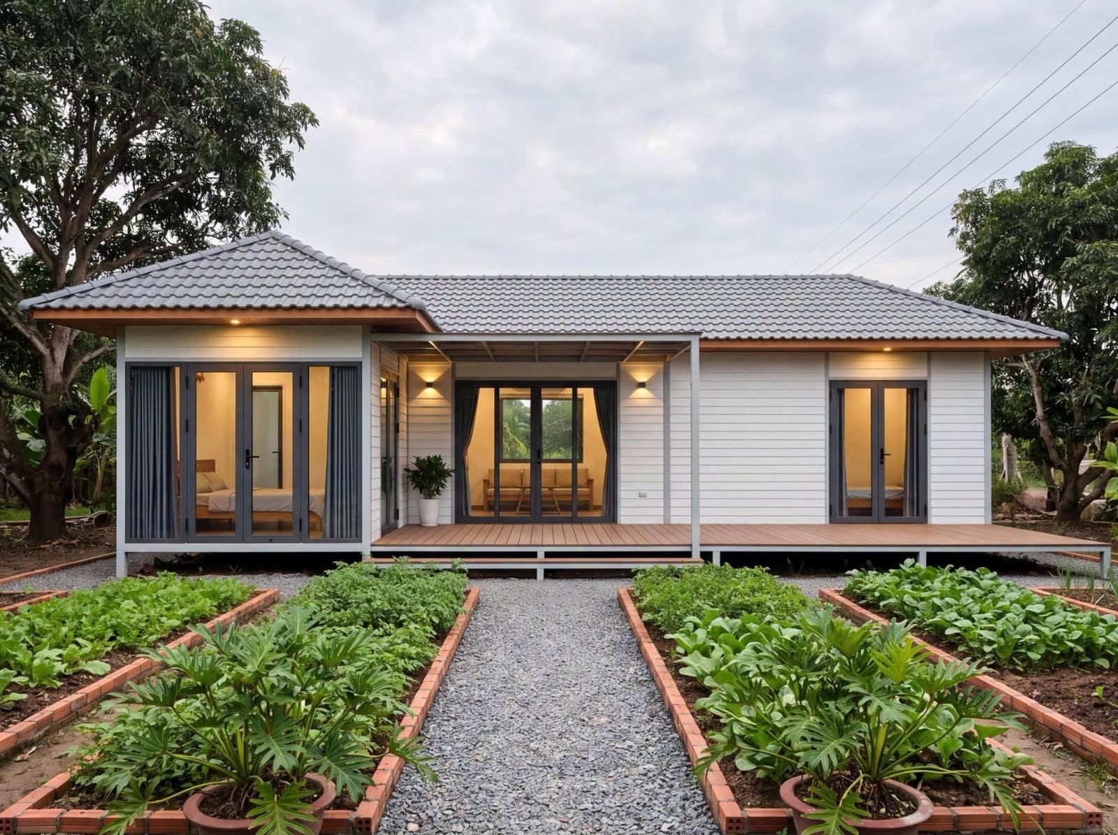 Nhà khung thép 100m² phong cách tối giản