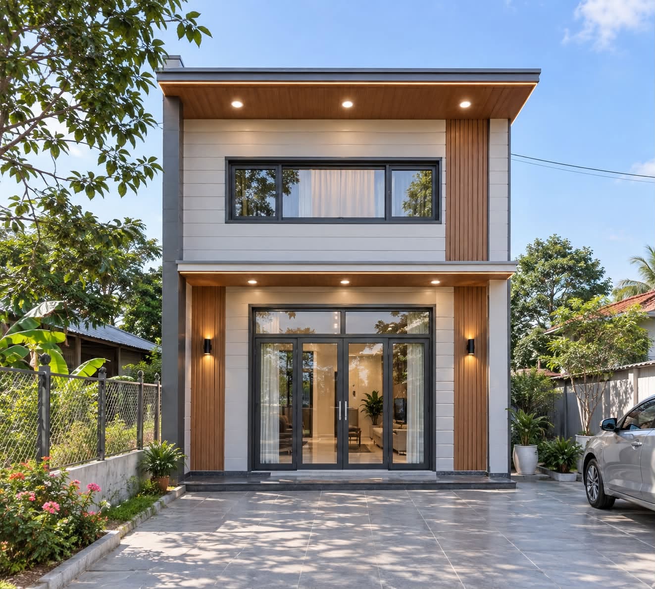Mẫu nhà lắp ghép 70m² có gác lửng 
