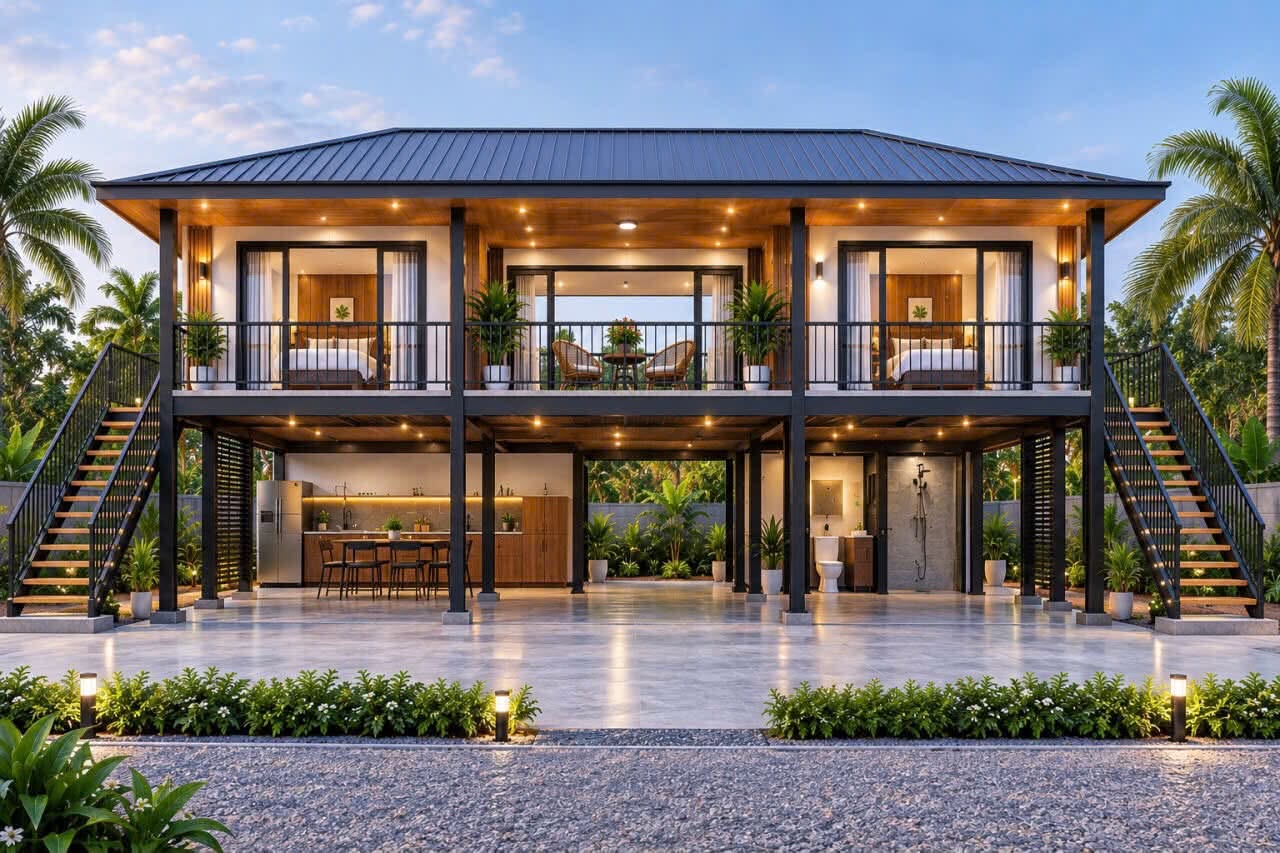 Nhà lắp ghép 3 phòng ngủ thiết kế mở gần gũi thiên nhiên