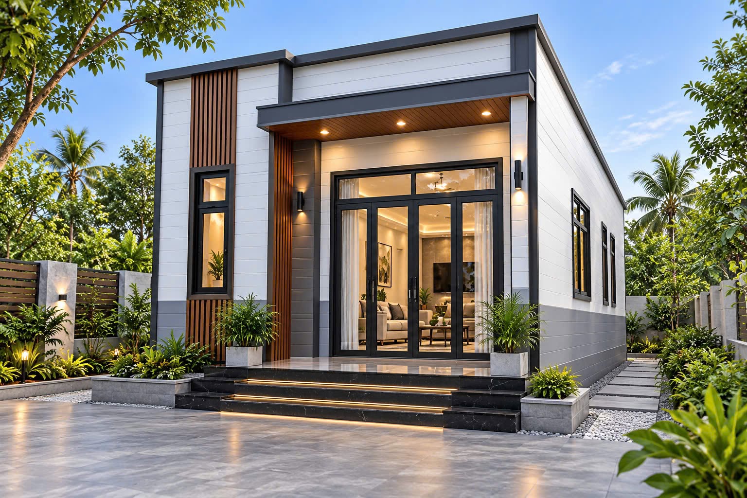 nhà lắp ghép 2 phòng ngủ mái bằng tại Long An bàn giao bởi Anh Tuấn Group