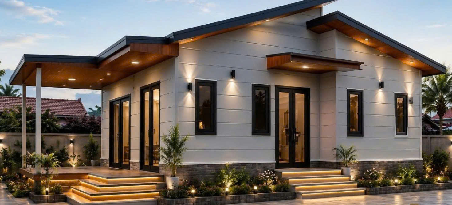 nhà vườn lắp ghép mái lệch Phan Thiết