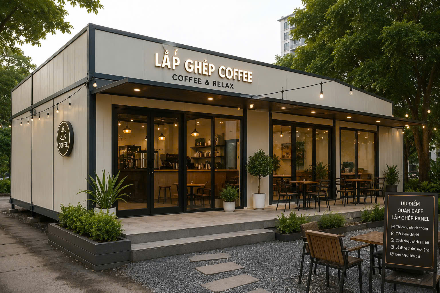 Quán cà phê lắp ghép panel tại Đắk Lắk