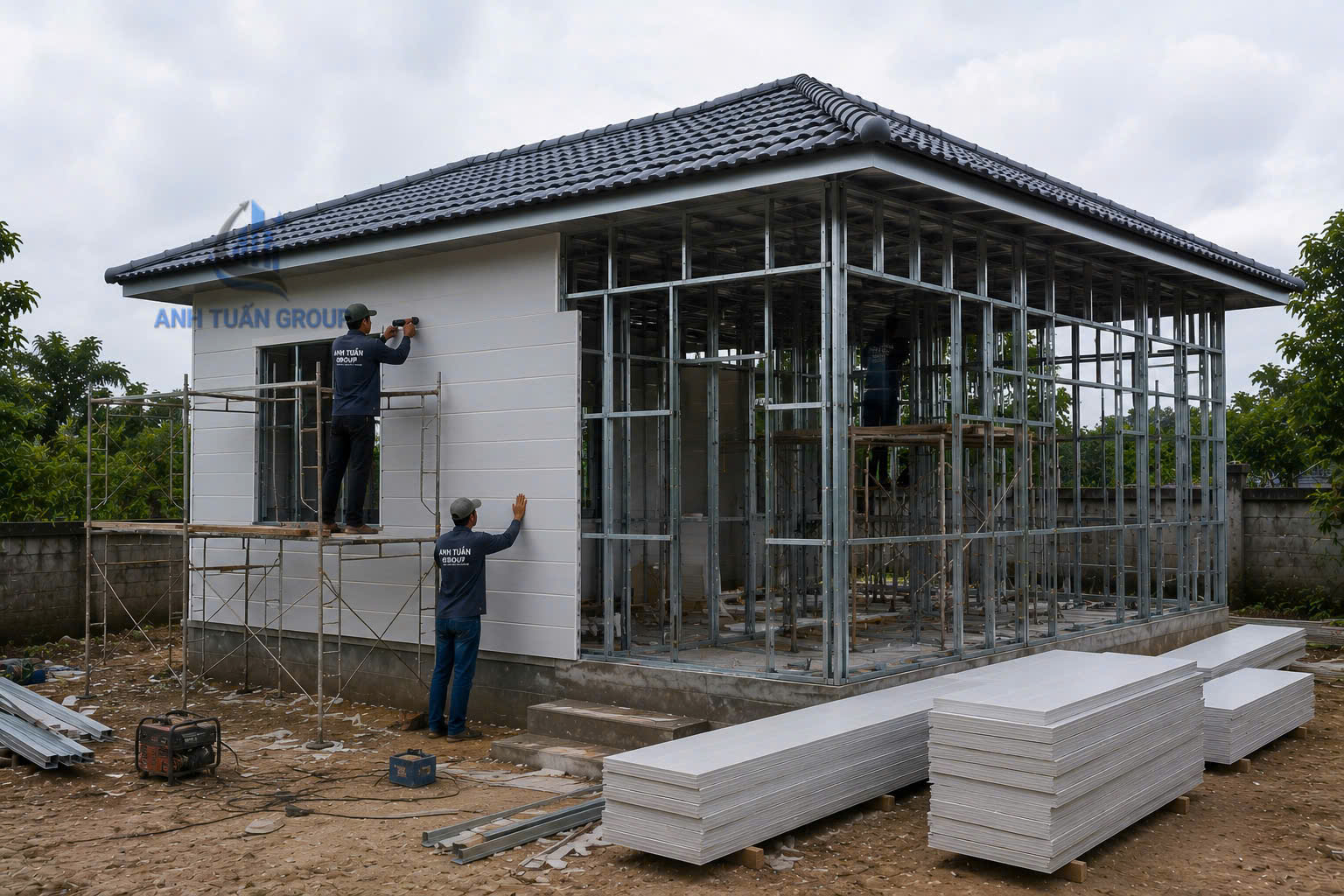 Thi công nhà vườn lắp ghép panel tại Hưng Yên - Anh Tuấn Group