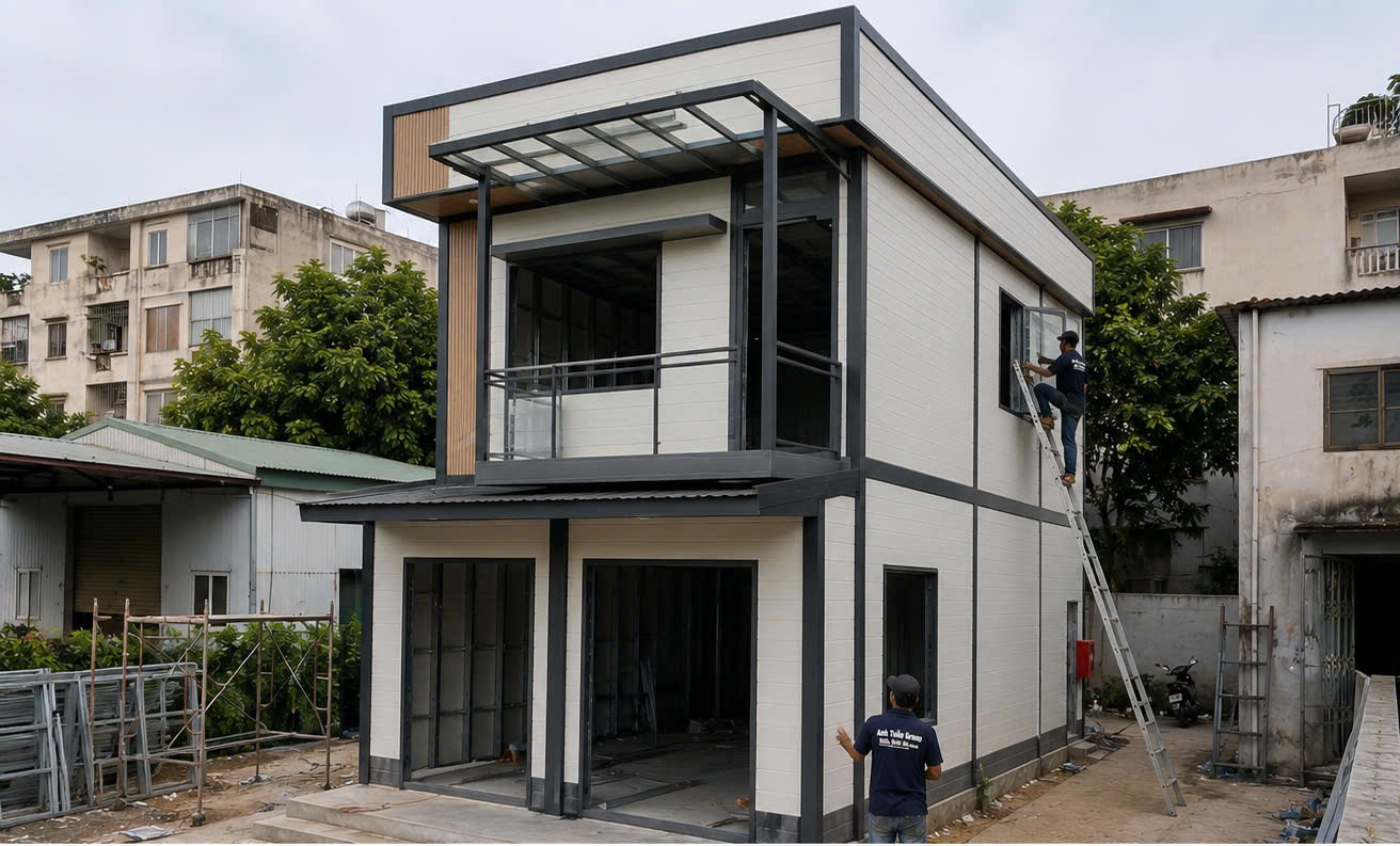 Căn nhà lắp ghép panel 3 phòng ngủ tại Ninh Thuận do Anh Tuấn Group đang thi công
