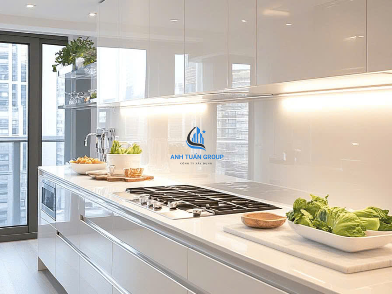 Thi công kính ốp bếp Cần Giờ TP HCM